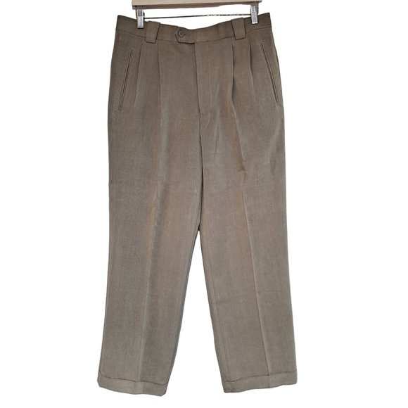Bill Robinson Pants Men Size 36 Classic Pleated Cuffed Minimalist Office Beige - Picture 1 of 13